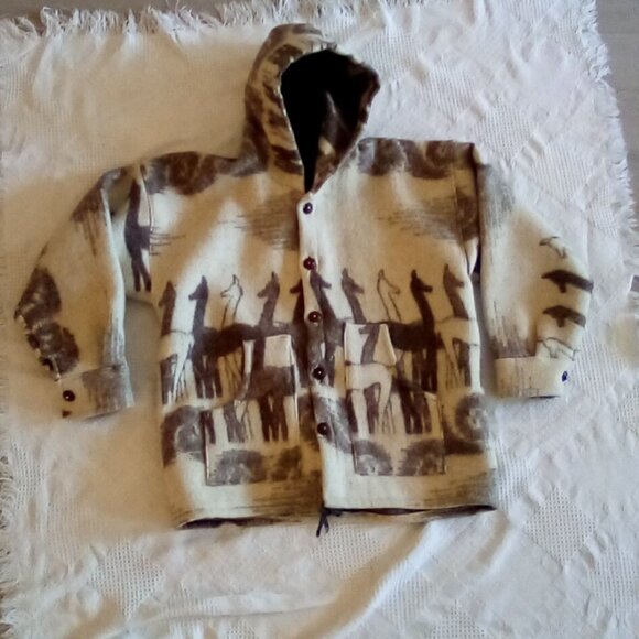 VTG Women's Icelandic Jacket  With Hood   Llama's And Sun Pattern Sz M/L - Picture 9 of 12